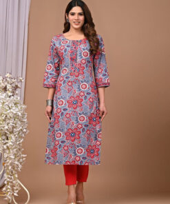 Floral Printed Round Neck Straight Kurta