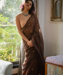 Suta Brown Embellished Sequinned Pure Cotton Saree