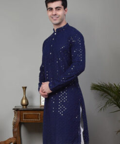 Jompers Embroidered Mandarin Collar Pure Cotton Chikankari Kurta