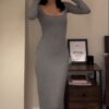 Women's Square Neck Long Sleeve Maxi Dress