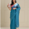 Blue Organza Solid-Plain with Tassels Party Wear Saree with Unstitched Blouse