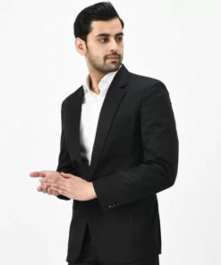 FIVEFEB  Men Solid Single Breasted Formal Blazer  (Black)