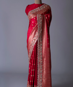 Crimson Red Zari Woven Satin Silk Saree