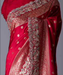 Crimson Red Zari Woven Satin Silk Saree