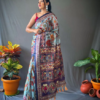 Sky Blue Cotton Kalamkari Saree For Women