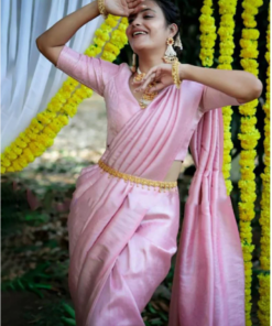 Baby Pink Soft Lichi Silk Saree With Zari Weaving Work