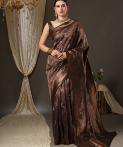 Womens Silk Blend Black Woven Design Designer Saree with Unstitched Blouse