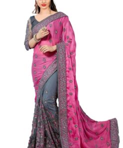 Nivah Fashion Women's Satin Net Embroidery Mirror Work half half Saree With Blouse Piece