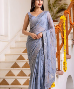 HOUSE OF JAMOTI Embellished Mirror Work Saree