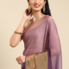 Violet & Gold-Toned Solid Pure Chiffon Saree