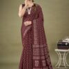 Womens Dola Silk Maroon Printed Designer Saree with Unstitched Blouse Piece