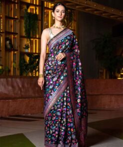 BEATITUDE Black & Blue Ethnic Motifs Zari Silk Blend Saree by Myntra