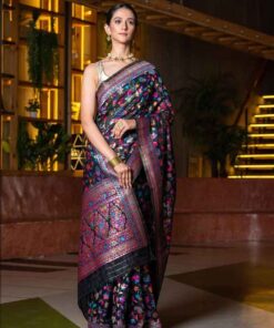 BEATITUDE Black & Blue Ethnic Motifs Zari Silk Blend Saree by Myntra