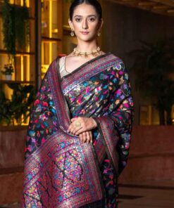 BEATITUDE Black & Blue Ethnic Motifs Zari Silk Blend Saree by Myntra