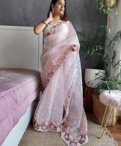 Anouk Floral Embroidered Organza Saree by Myntra