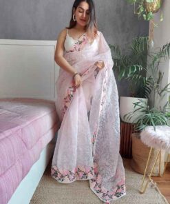 Anouk Floral Embroidered Organza Saree