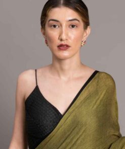 Olive Green & Black Solid Pure Cotton Saree