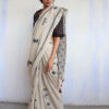 Chidiyaa Ivory Black Dragonfly Block Printed Cotton Mul Saree God with Unstitched Blouse