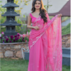 Hot Pink Mirror Work Saree