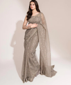 Fashionable Siroski Dimond work Grey Saree