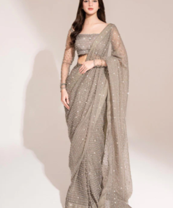 Fashionable Siroski Dimond work Grey Saree