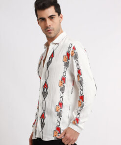 White Abstract Embroidered Shirt