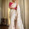 White Banarasi Soft Silk Saree With Zari Weaving Work