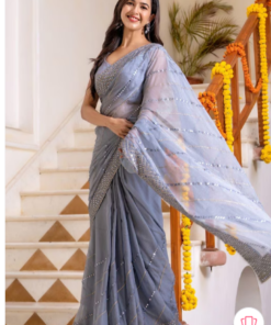 HOUSE OF JAMOTI Embellished Mirror Work Saree