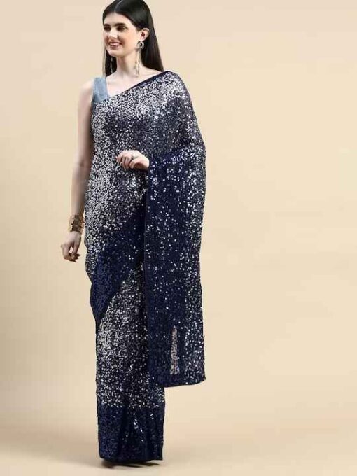 HERE&NOW Embellished Sequinned Pure Georgette Saree by Myntra