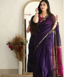 Flattering Purple Cotton Silk Saree With Extraordinary Blouse Piece