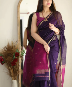 Flattering Purple Cotton Silk Saree With Extraordinary Blouse Piece