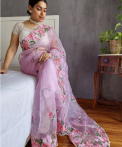 Floral Embroidered Organza Saree