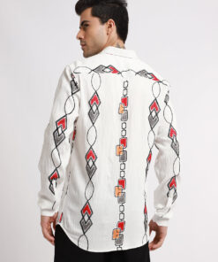 White Abstract Embroidered Shirt