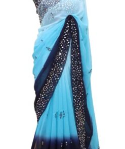 Women's And Girls Heavy Fox Georgette Multi Colours Saree With C Pallu Embrodery multi Work with real mirror work plein saree