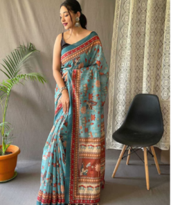 Cotton Bend Kalamkari Saree With Tassel