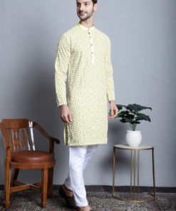 Ethnic Motifs Embroidered Sequinned Detailed Pure Cotton Straight Kurta