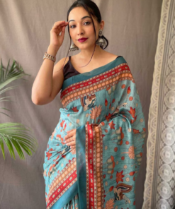 Cotton Bend Kalamkari Saree With Tassel