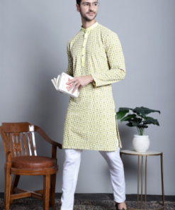 Ethnic Motifs Embroidered Sequinned Detailed Pure Cotton Straight Kurta