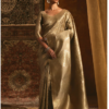 Beige Tussar Silk Saree With Zari Woven Floral And Foliage Designs