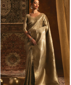 Beige Tussar Silk Saree With Zari Woven Floral And Foliage Designs