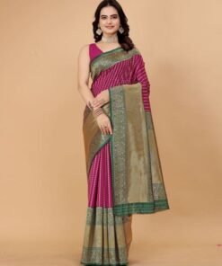 Indie Picks Women Kanjeevaram Woven Saree with Contrast Border For Women