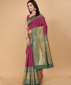 Indie Picks Women Kanjeevaram Woven Saree with Contrast Border For Women