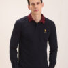 Men Navy Blue Polo Collar Slim Fit Pure Cotton T-shirt