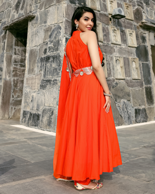 ORANGE MUSE LEHERIYA GOTA SUIT SET