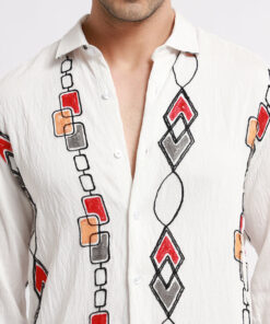 White Abstract Embroidered Shirt