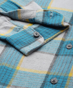 Men Grey & Teal Blue Slim Fit Checked Flannel Cotton Casual Shirt