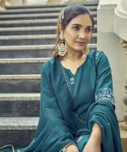 Floral Embroidered Straight Kurta with Trousers & Dupatta