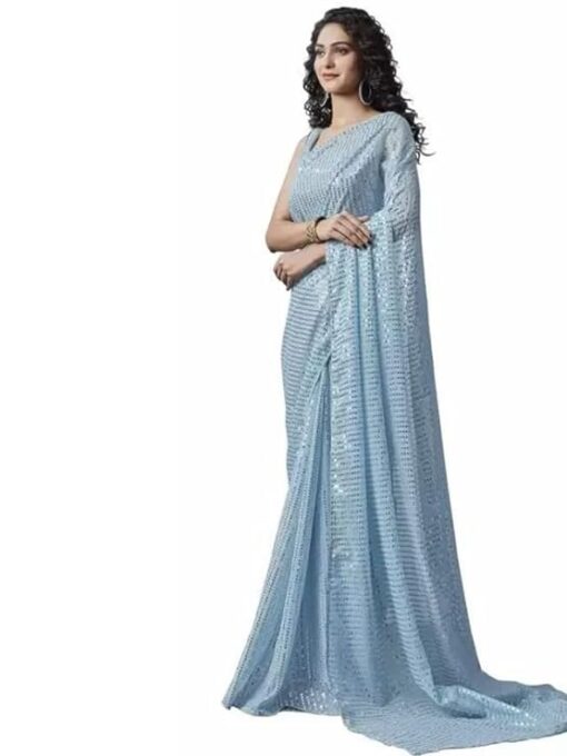 Women's Sequence Georgette Saree with Unstitched Blouse Piece