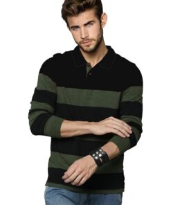 Men's Stylish Color blocked Polo Full Sleeve T-Shirt