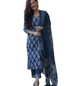 KLOSIA Women Blue Indigo Printed kurta Set With Dupatta